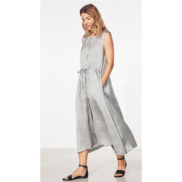 Eileen Fisher Drift Dress sz S P Gray Silk Cotton Shirt Button Down Tank Pockets - Picture 1 of 9